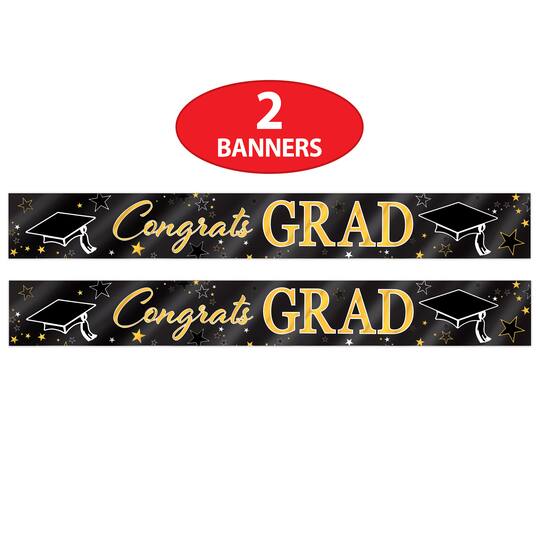 Beistle 5ft. Black & Gold Metallic Congrats Grad Banners, 2ct.